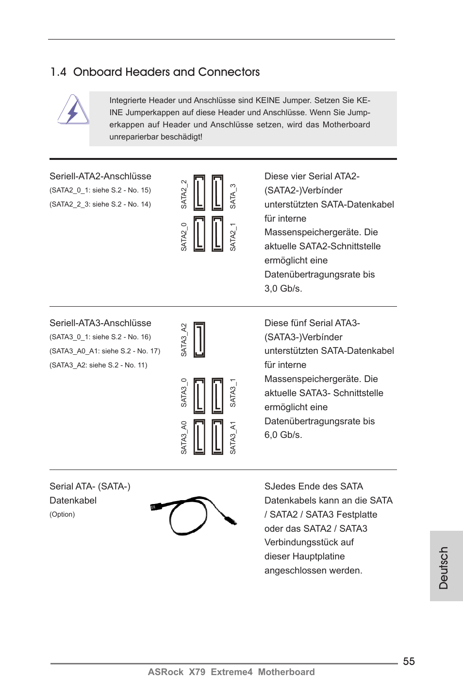 Deutsch, 4 onboard headers and connectors | ASRock X79 Extreme4 User Manual | Page 55 / 218