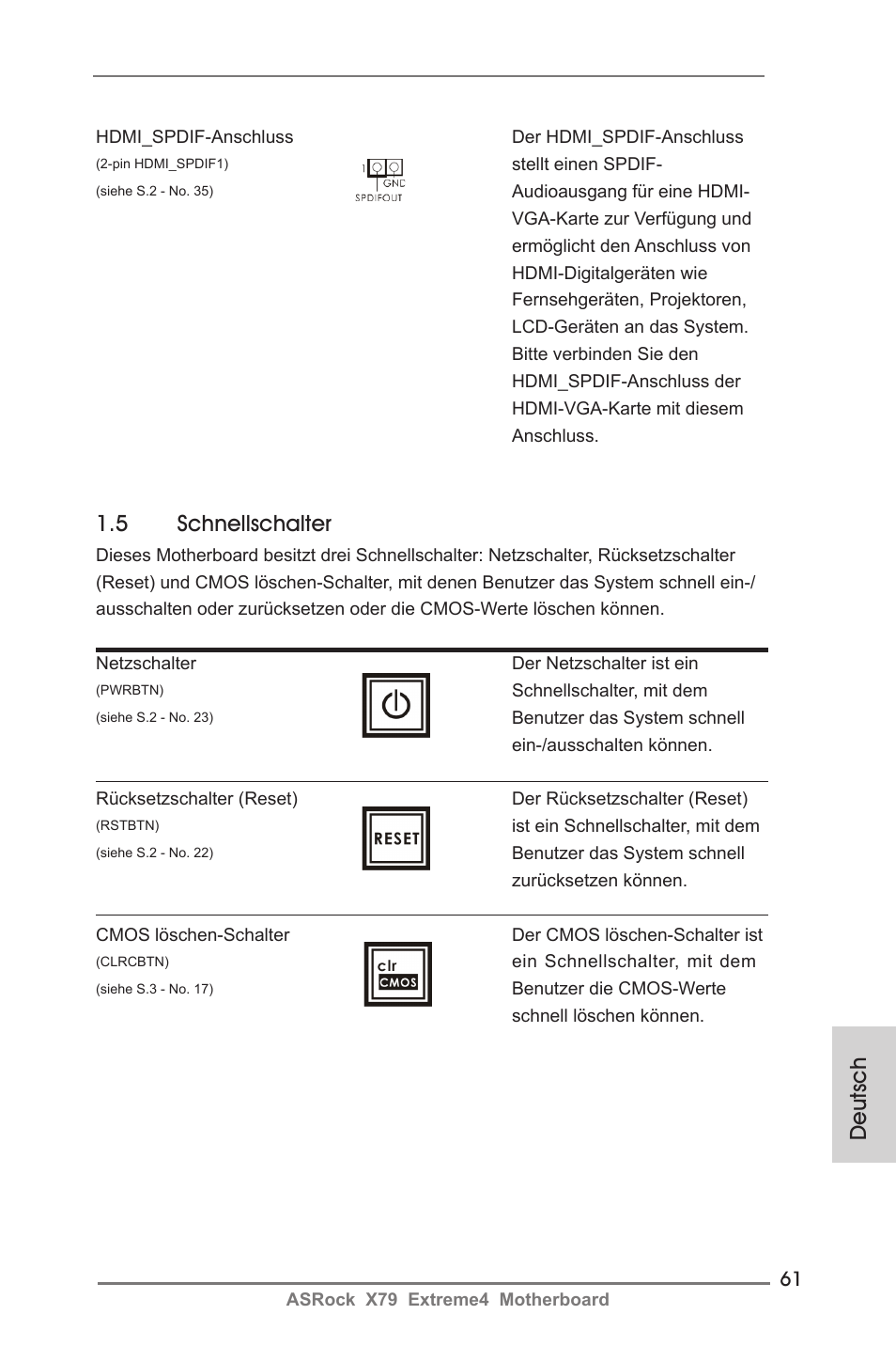 Deutsch, 5 schnellschalter | ASRock X79 Extreme4 User Manual | Page 61 / 218