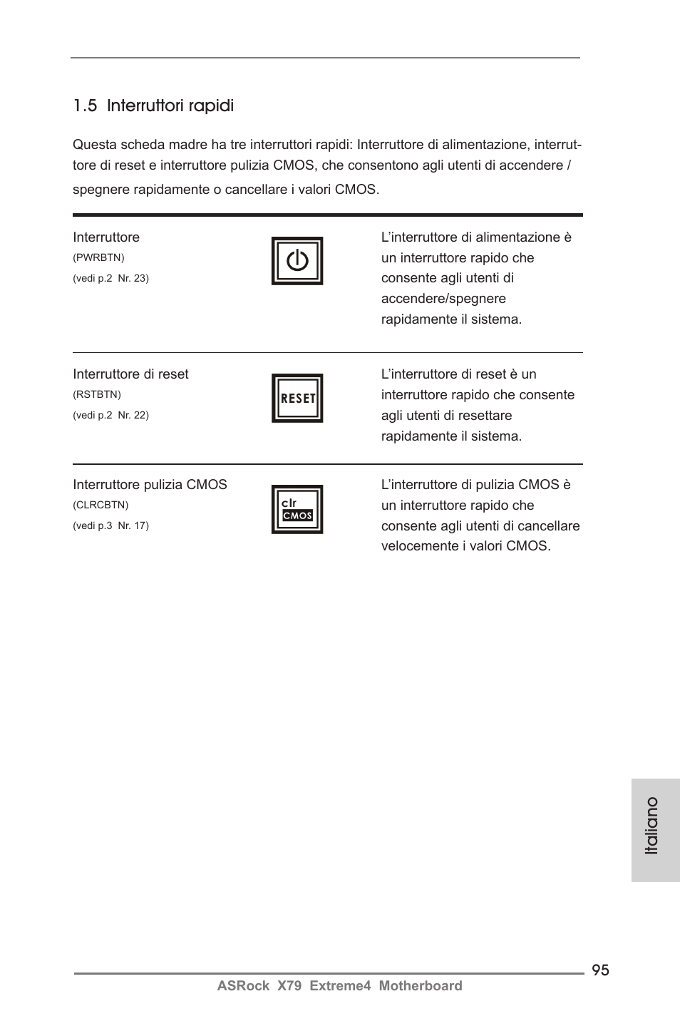 Italiano, 5 interruttori rapidi | ASRock X79 Extreme4 User Manual | Page 95 / 218