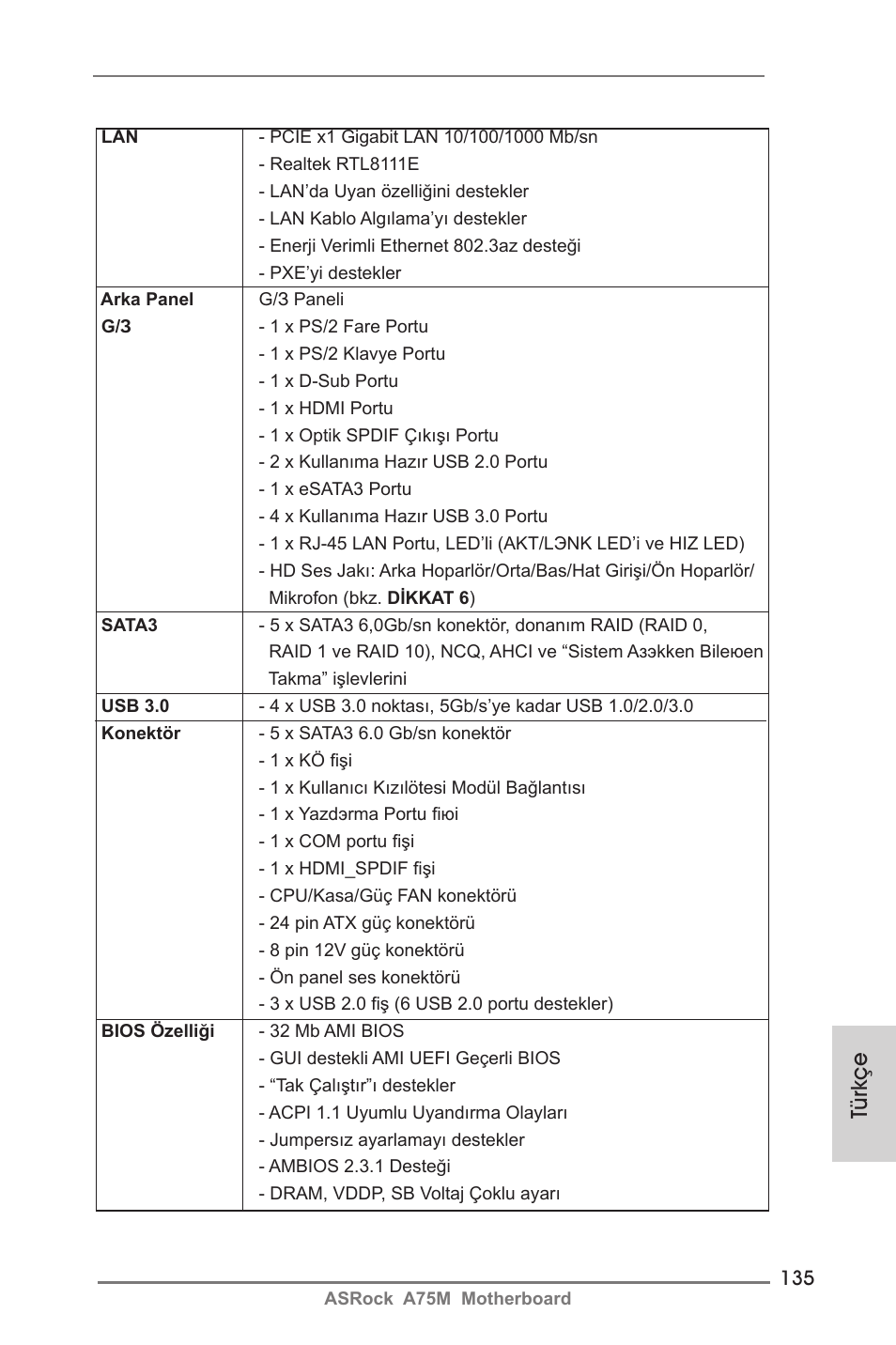 Türkçe | ASRock A75M User Manual | Page 135 / 234