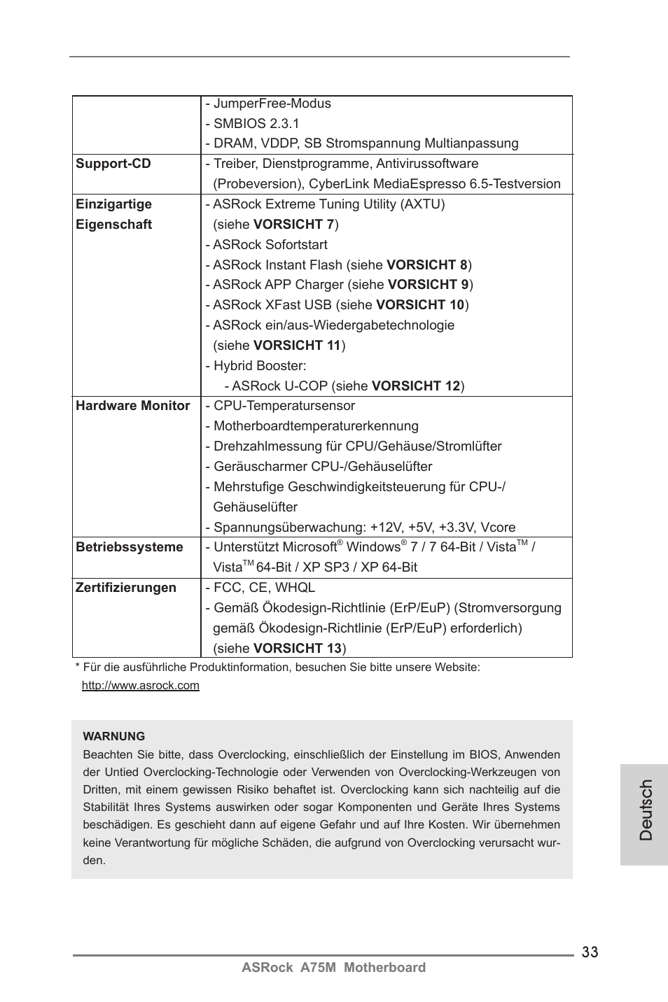 Deutsch | ASRock A75M User Manual | Page 33 / 234