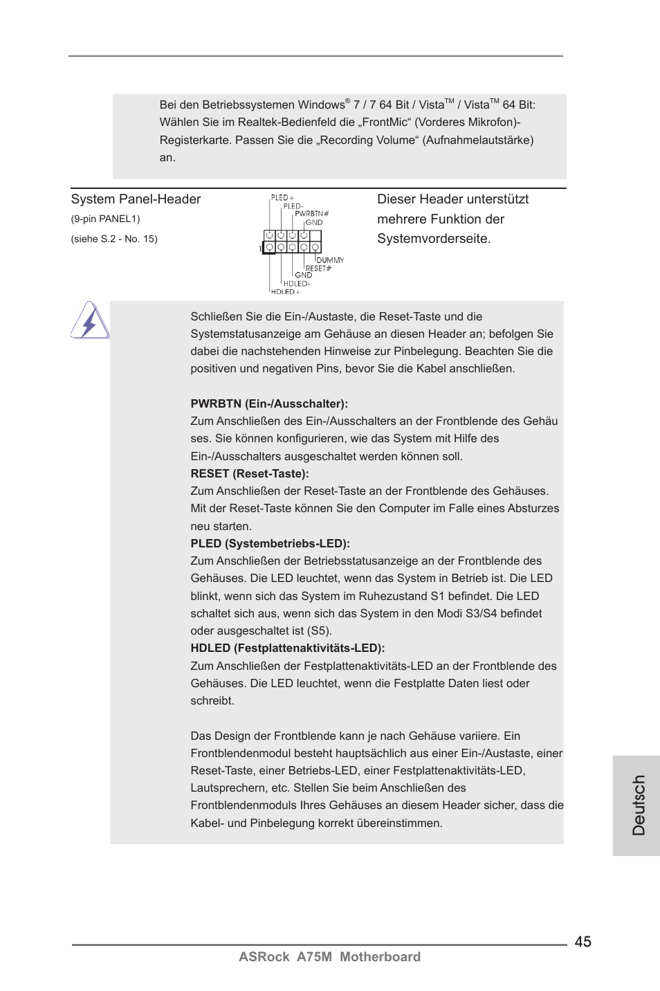 Deutsch | ASRock A75M User Manual | Page 45 / 234