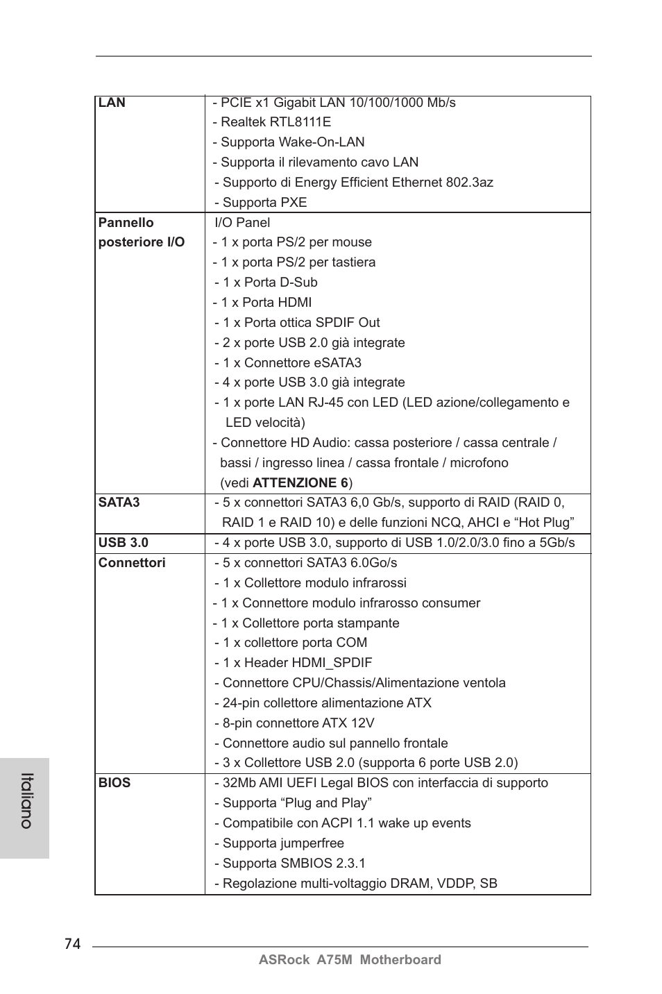 Italiano | ASRock A75M User Manual | Page 74 / 234