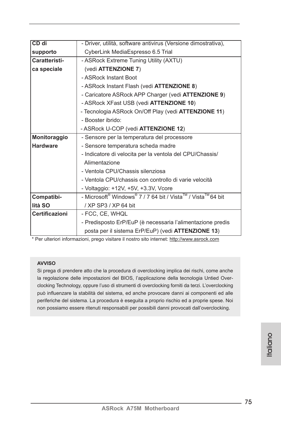 Italiano | ASRock A75M User Manual | Page 75 / 234