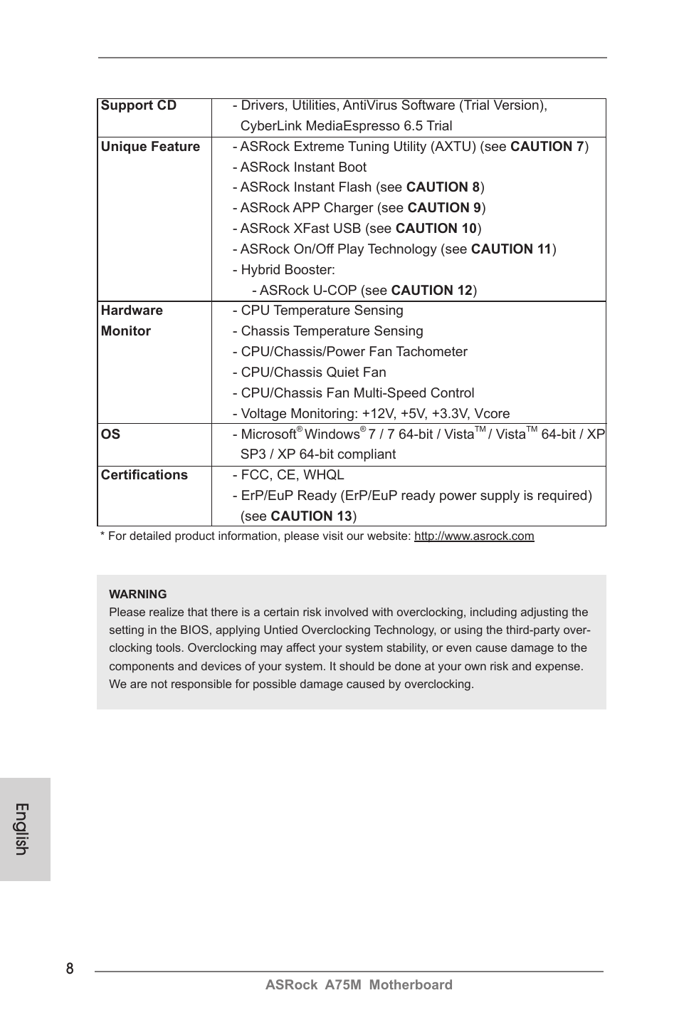 English | ASRock A75M User Manual | Page 8 / 234