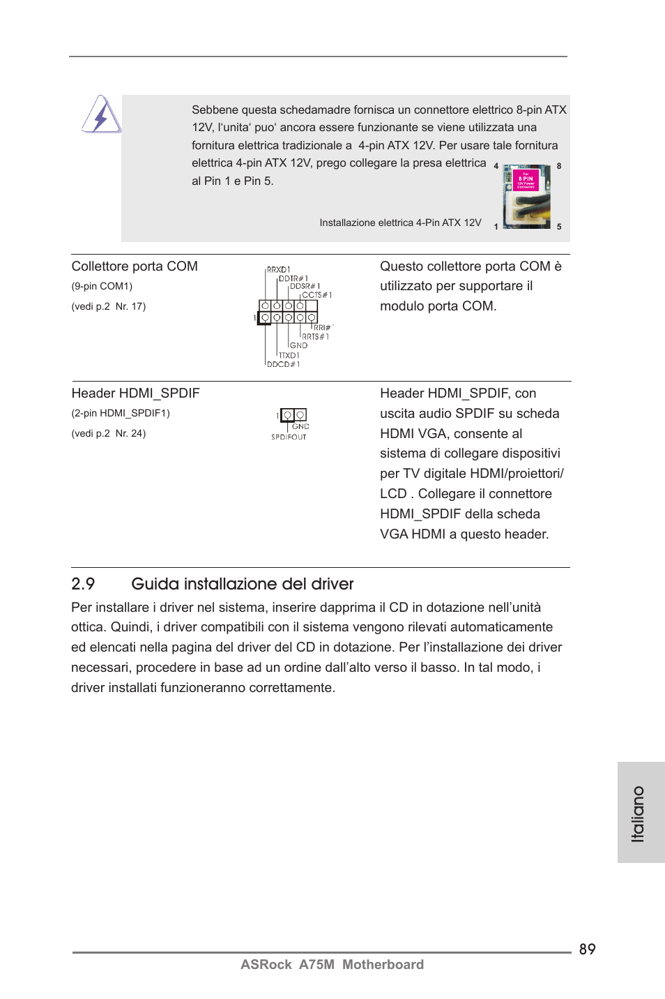 Italiano, 9 guida installazione del driver | ASRock A75M User Manual | Page 89 / 234