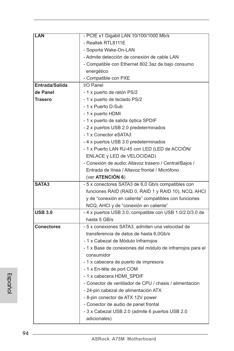 Español | ASRock A75M User Manual | Page 94 / 234