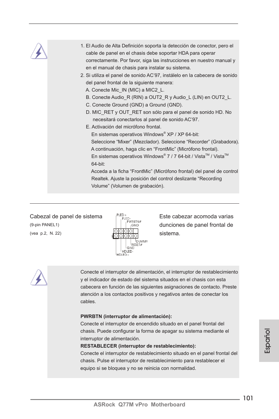 Español | ASRock Q77M vPro User Manual | Page 101 / 226