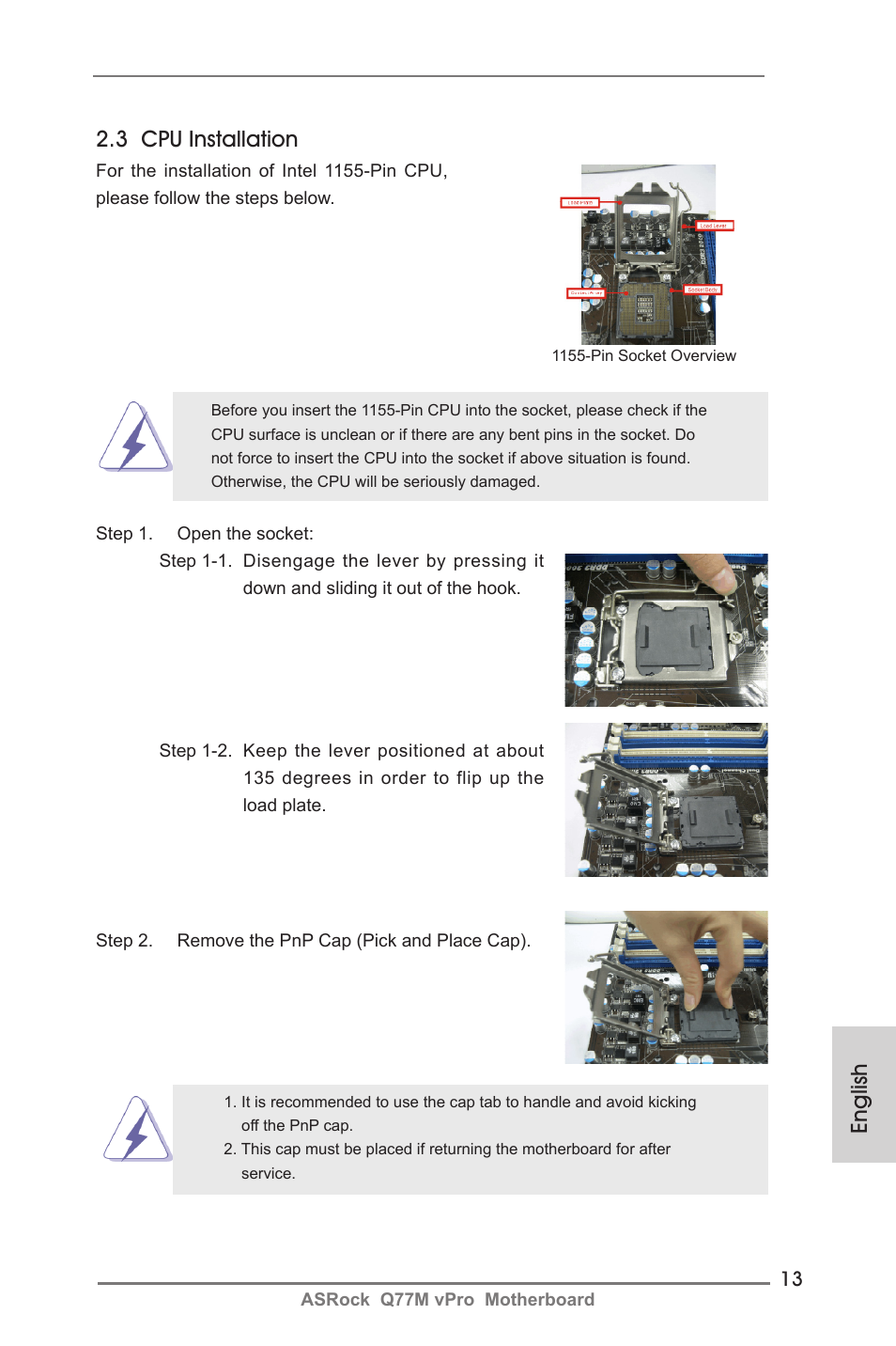 English 2.3 cpu installation | ASRock Q77M vPro User Manual | Page 13 / 226