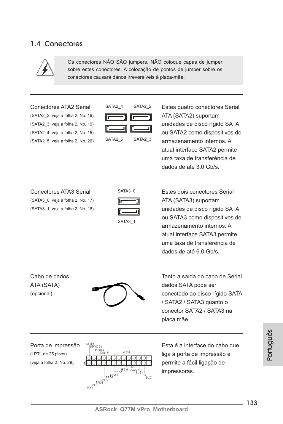 Por tuguês, 4 conectores | ASRock Q77M vPro User Manual | Page 133 / 226