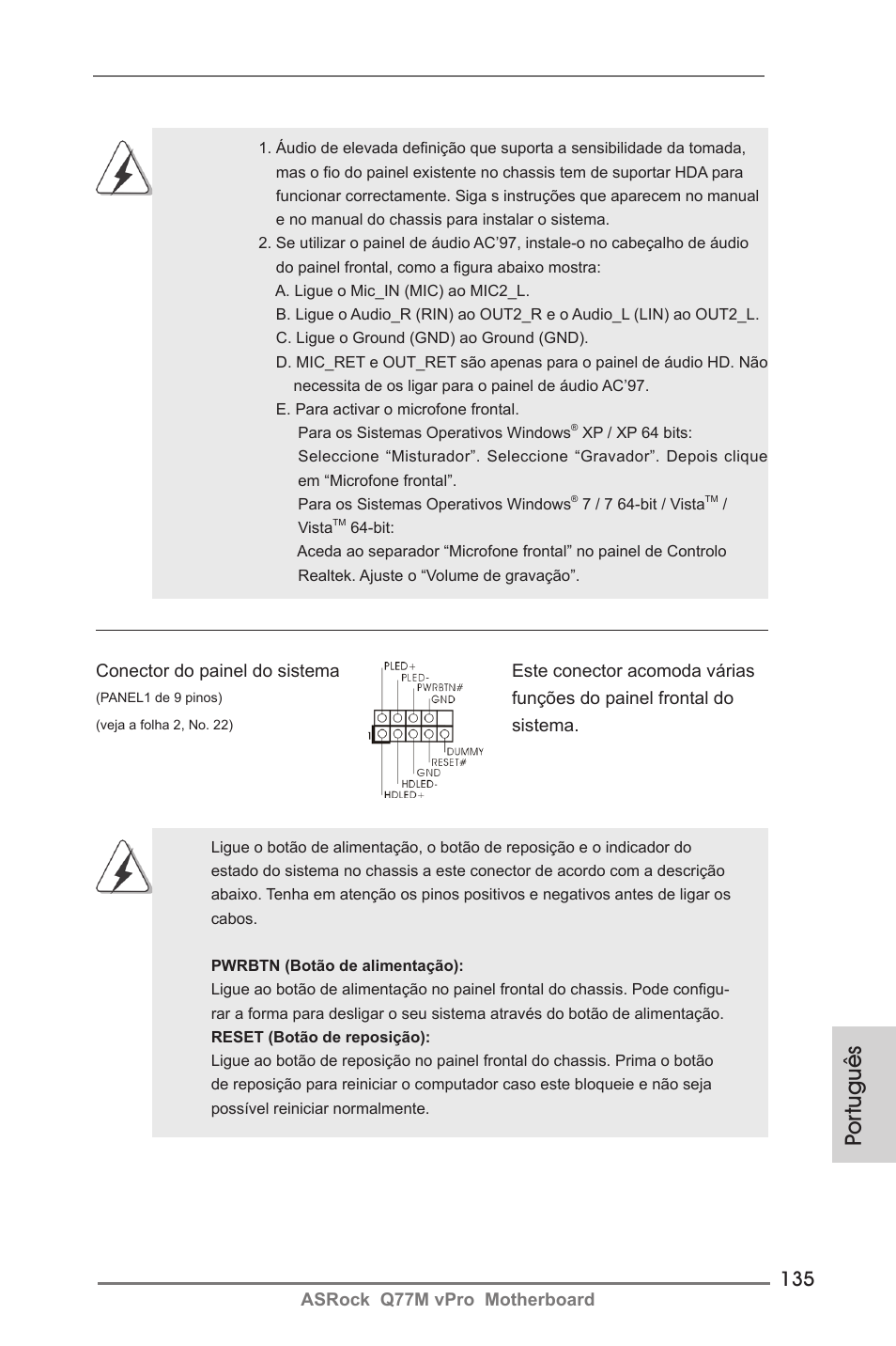 Por tuguês | ASRock Q77M vPro User Manual | Page 135 / 226