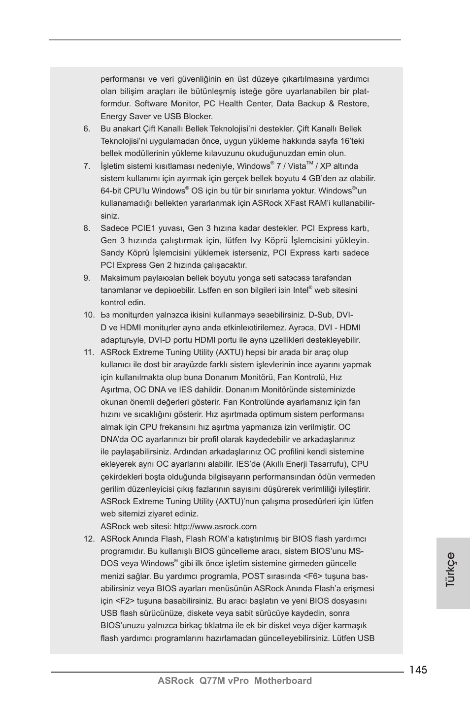 Türkçe, Asrock q77m vpro motherboard | ASRock Q77M vPro User Manual | Page 145 / 226
