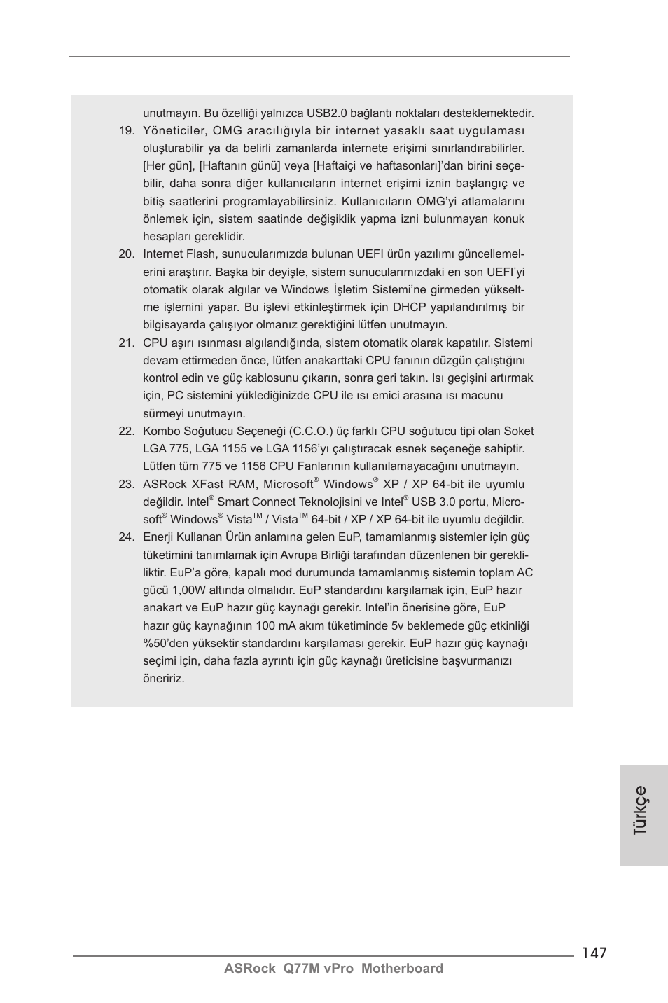 Türkçe, Asrock q77m vpro motherboard | ASRock Q77M vPro User Manual | Page 147 / 226