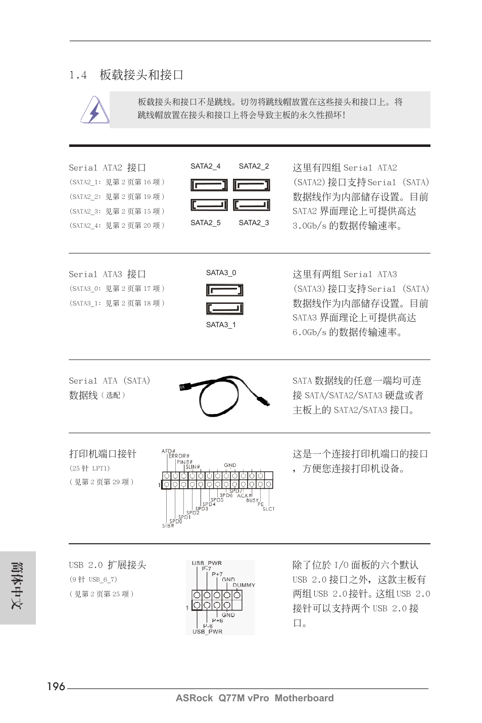 4 板載接頭和接口, 簡體中文 | ASRock Q77M vPro User Manual | Page 196 / 226