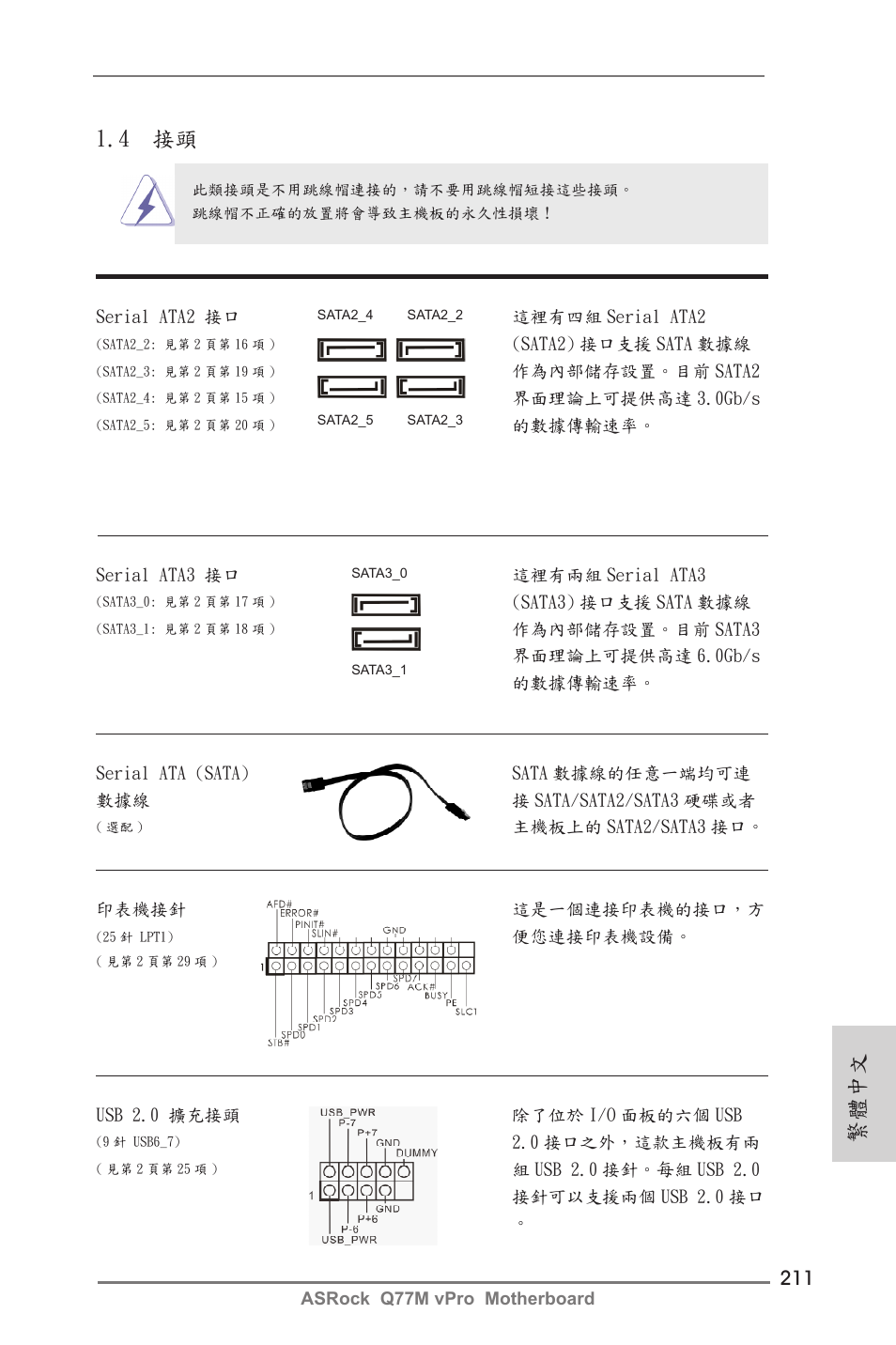 繁體中文, 4 接頭 | ASRock Q77M vPro User Manual | Page 211 / 226