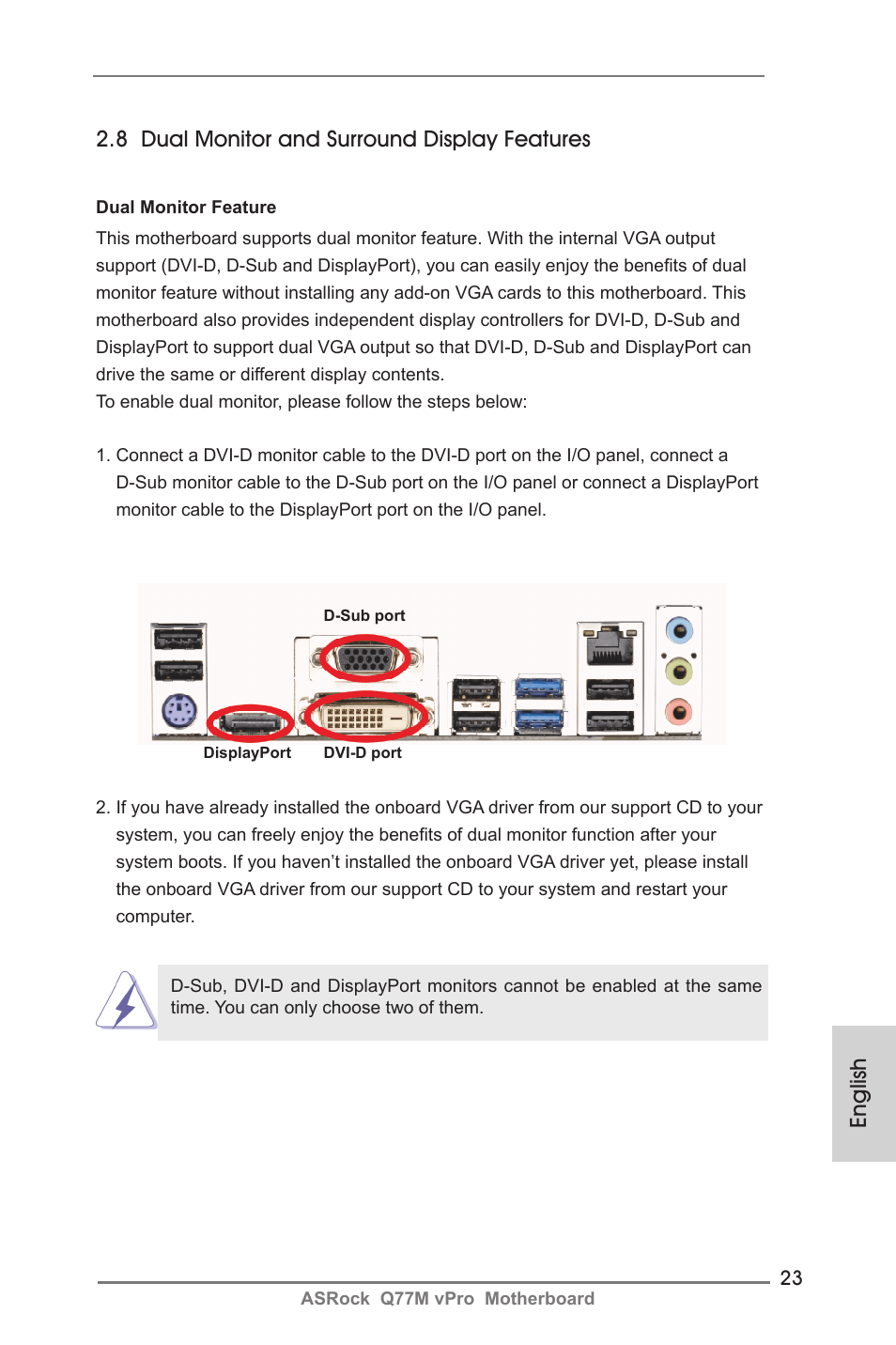 English, 8 dual monitor and surround display features | ASRock Q77M vPro User Manual | Page 23 / 226