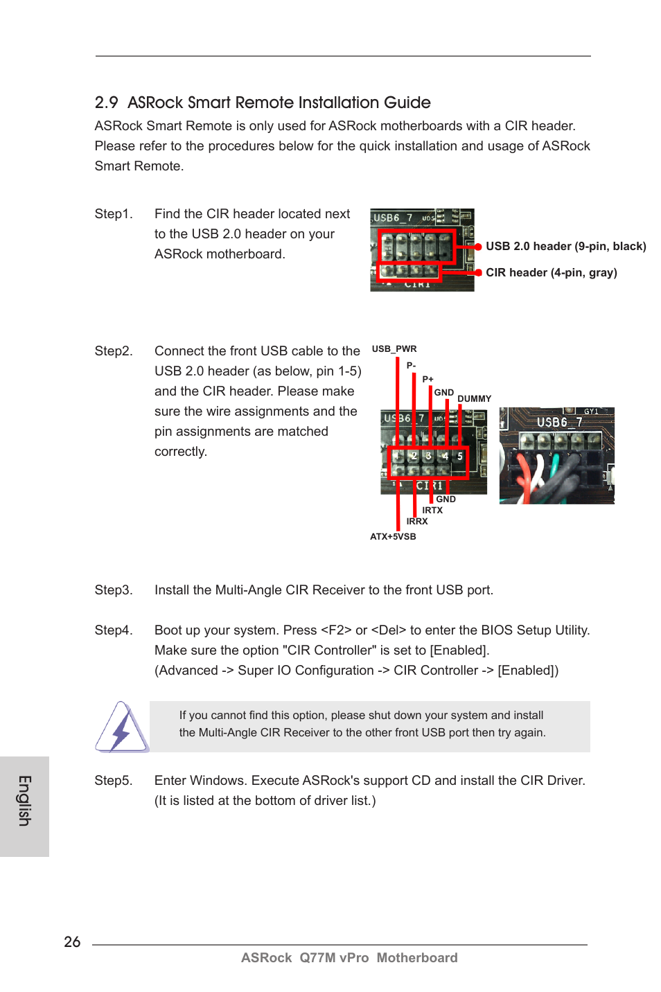 English, 9 asrock smart remote installation guide | ASRock Q77M vPro User Manual | Page 26 / 226