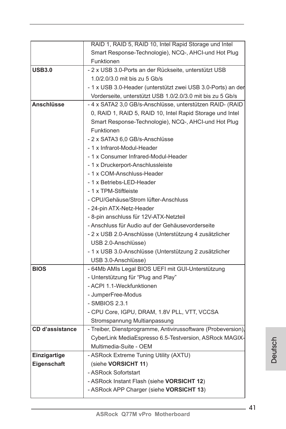 Deutsch | ASRock Q77M vPro User Manual | Page 41 / 226