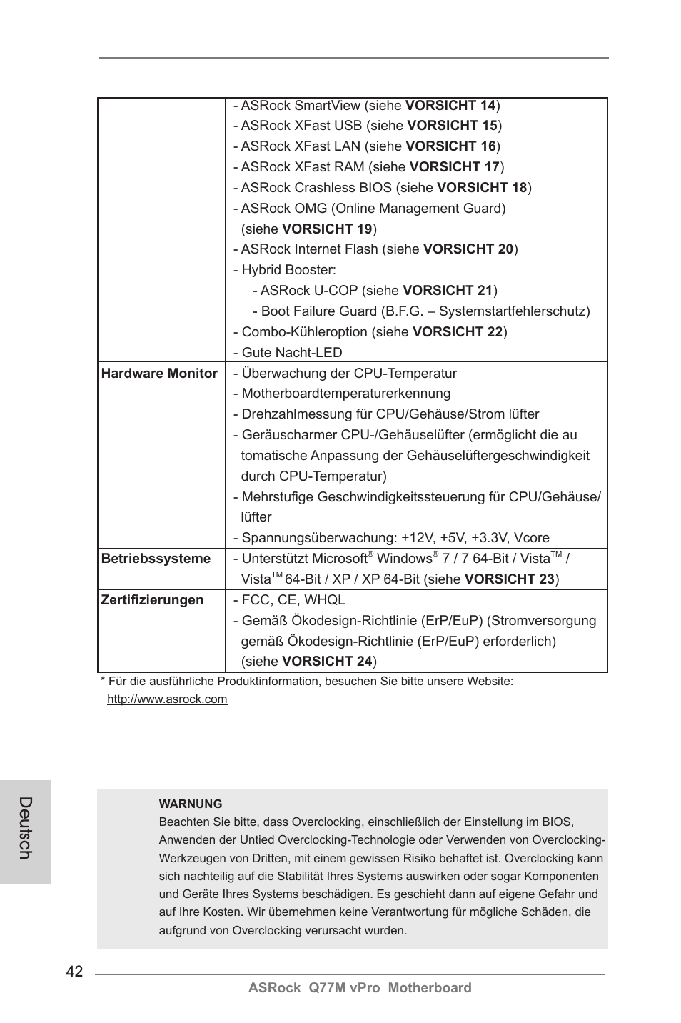 Deutsch | ASRock Q77M vPro User Manual | Page 42 / 226