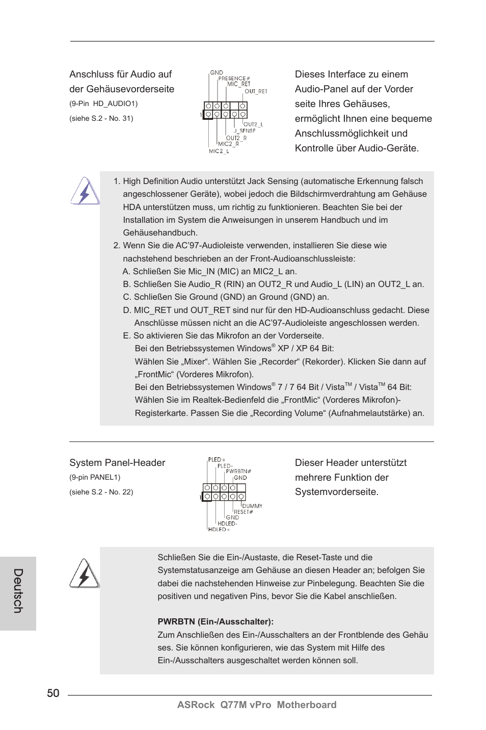 Deutsch | ASRock Q77M vPro User Manual | Page 50 / 226