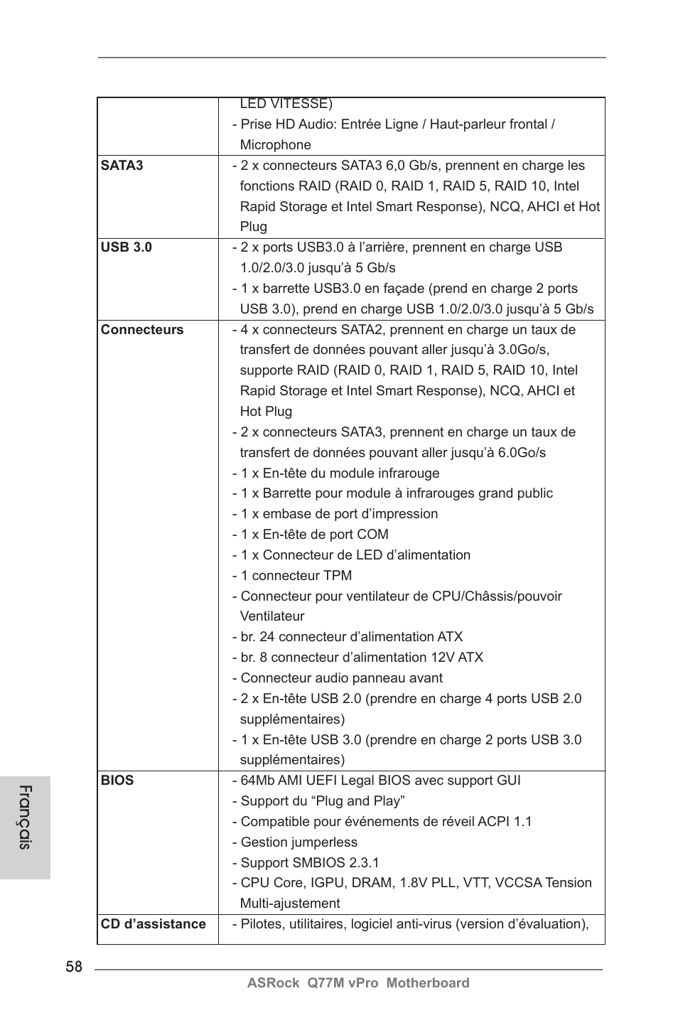 Français | ASRock Q77M vPro User Manual | Page 58 / 226