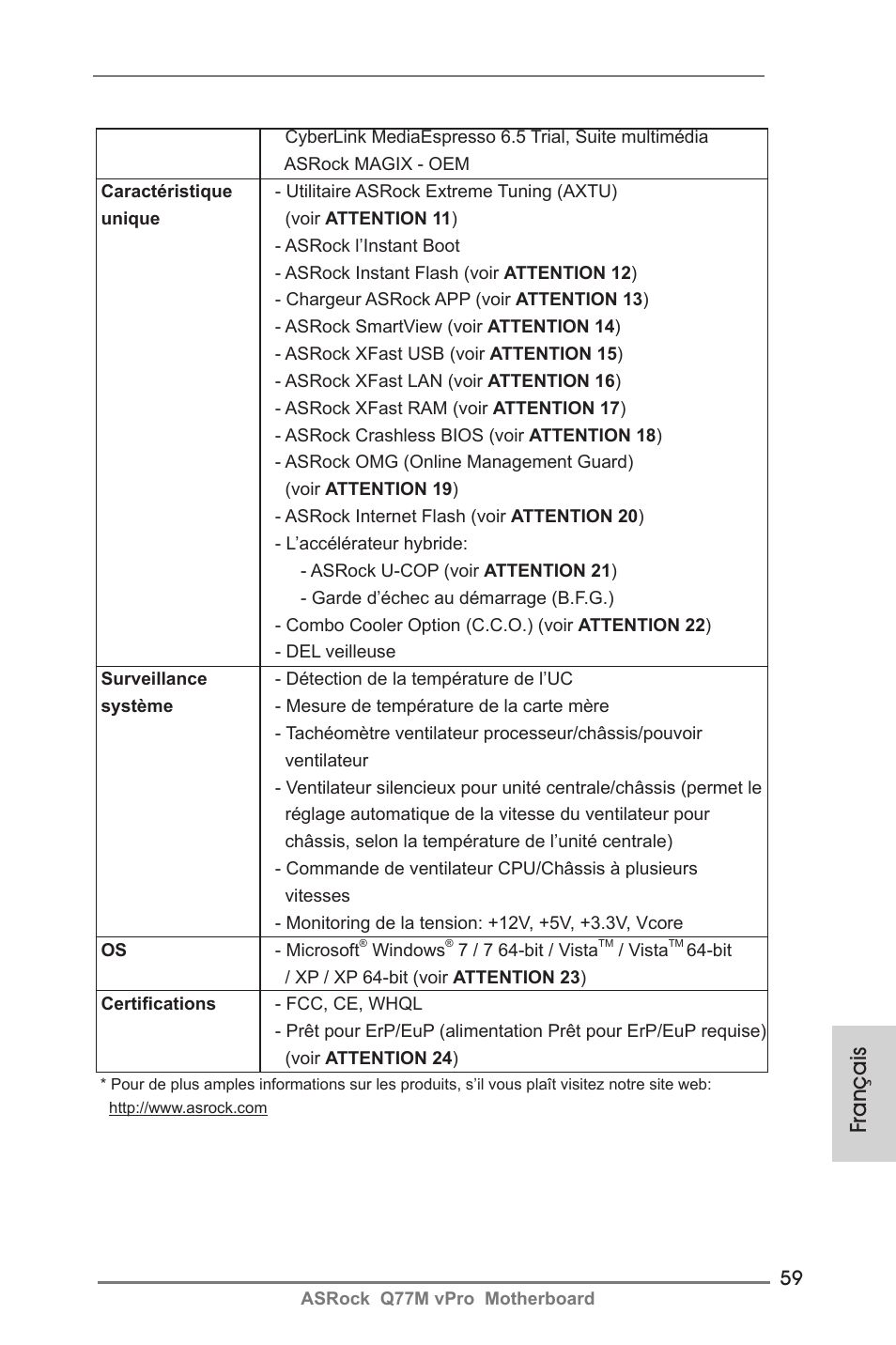 Français | ASRock Q77M vPro User Manual | Page 59 / 226