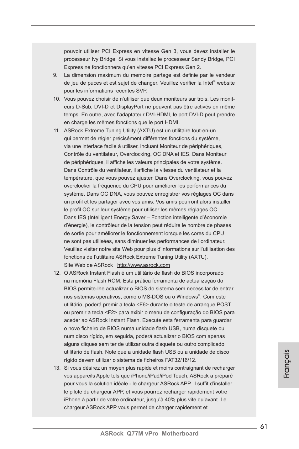 Français | ASRock Q77M vPro User Manual | Page 61 / 226