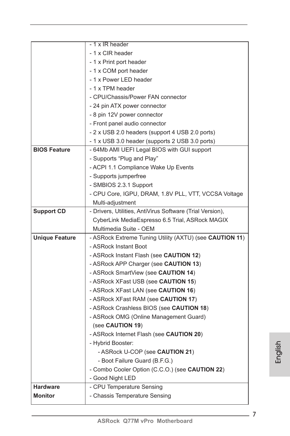 English | ASRock Q77M vPro User Manual | Page 7 / 226