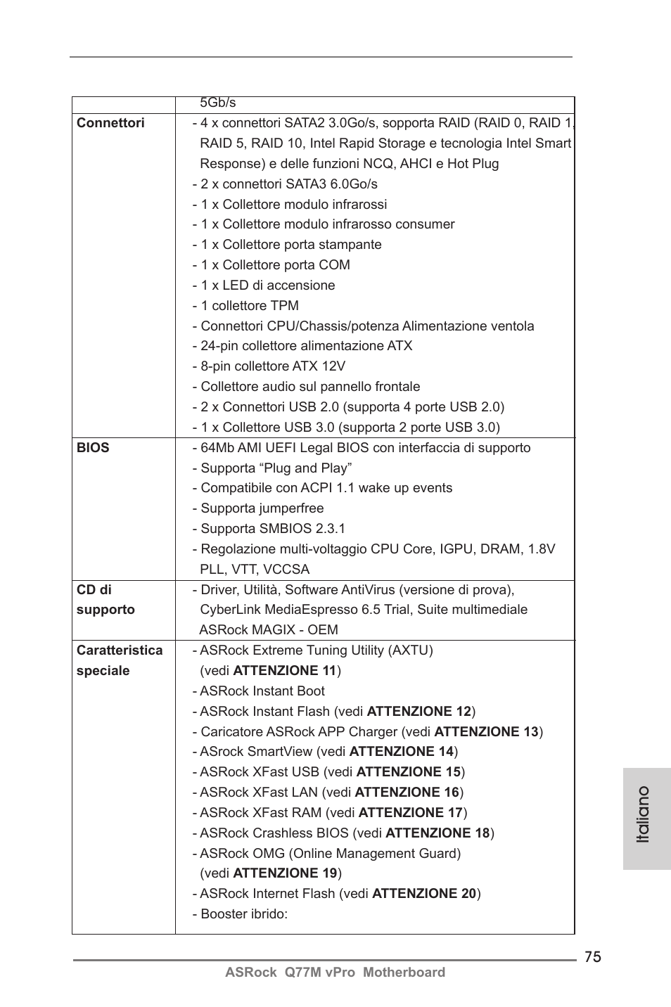 Italiano | ASRock Q77M vPro User Manual | Page 75 / 226