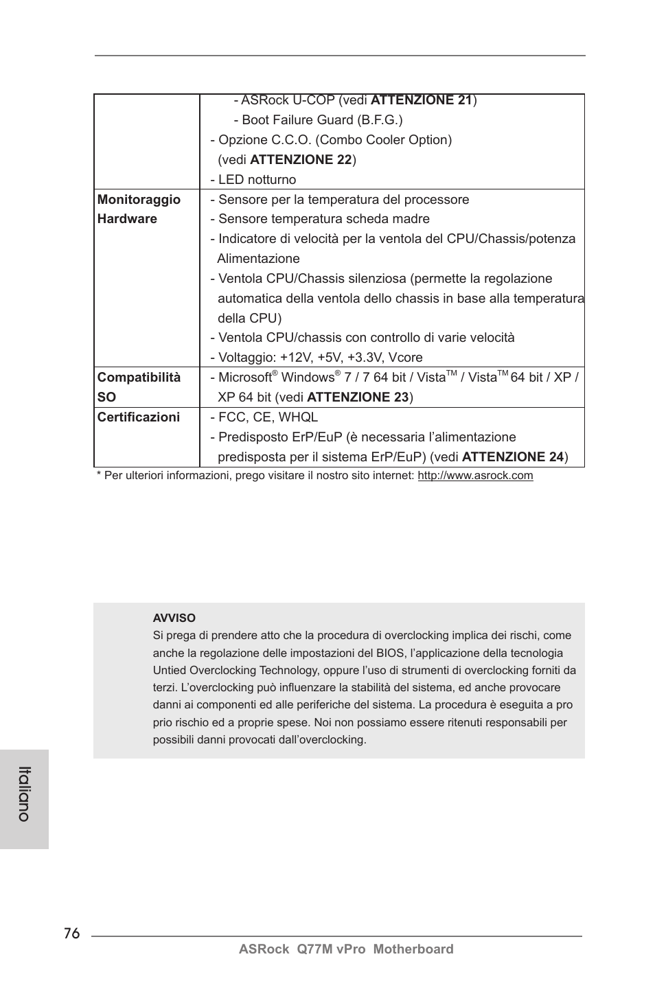 Italiano | ASRock Q77M vPro User Manual | Page 76 / 226