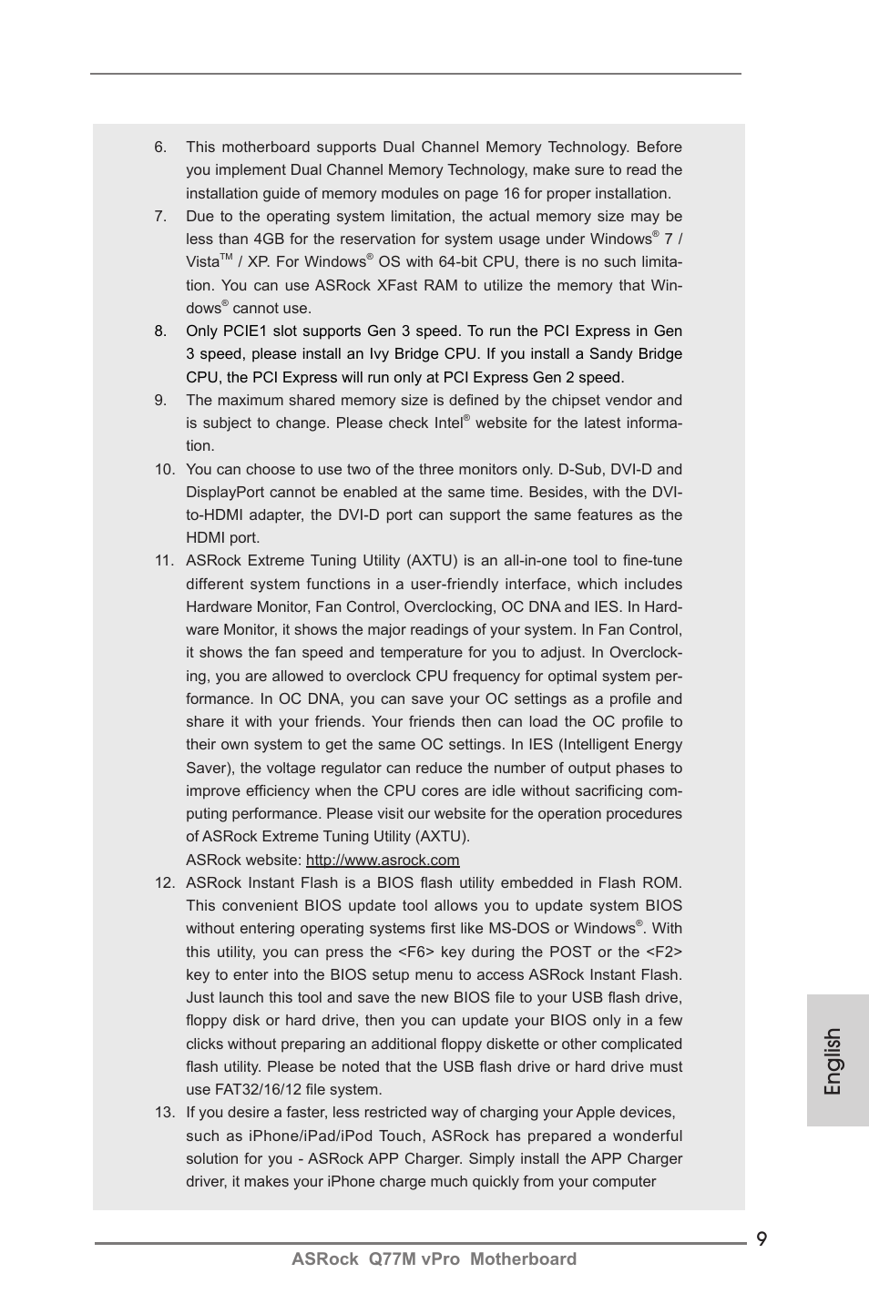 English, Asrock q77m vpro motherboard | ASRock Q77M vPro User Manual | Page 9 / 226