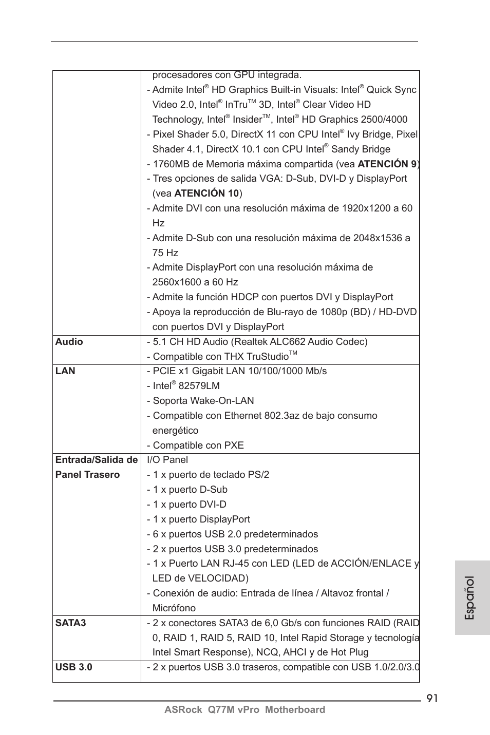 Español | ASRock Q77M vPro User Manual | Page 91 / 226
