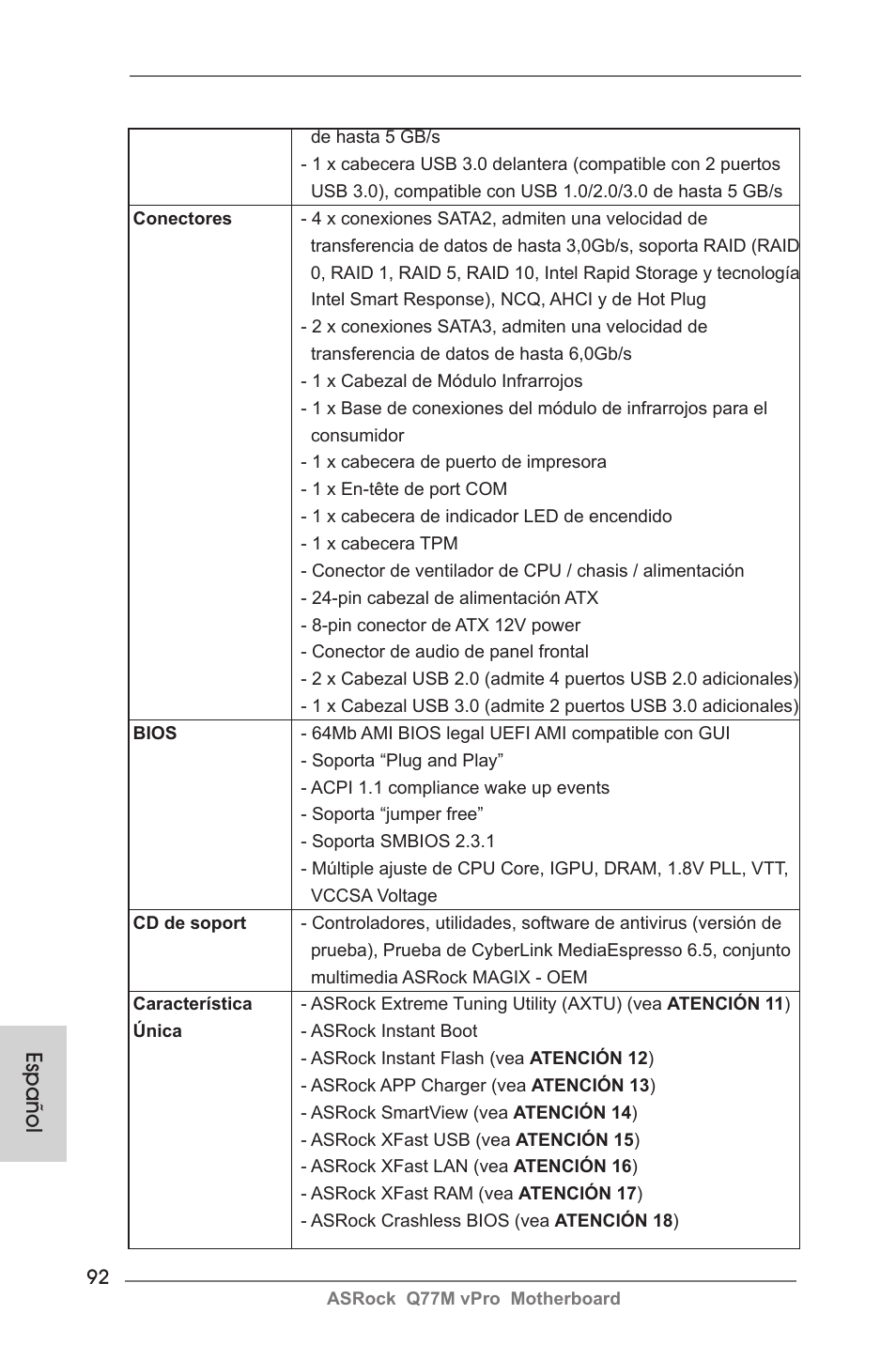 Español | ASRock Q77M vPro User Manual | Page 92 / 226