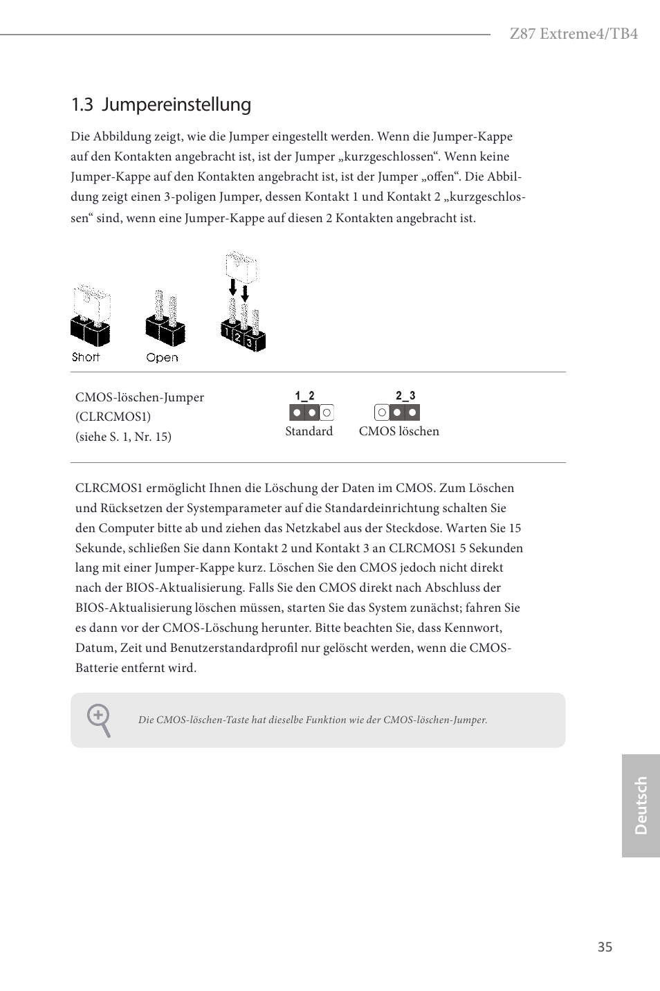 3 jumpereinstellung | ASRock Z87 Extreme4__TB4 User Manual | Page 37 / 175