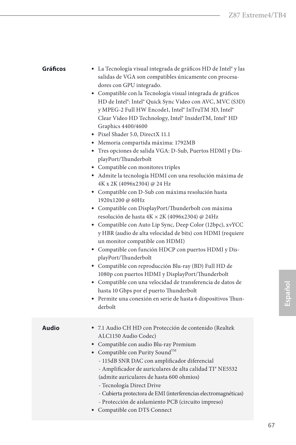 Z87 extreme4/tb4, Español | ASRock Z87 Extreme4__TB4 User Manual | Page 69 / 175