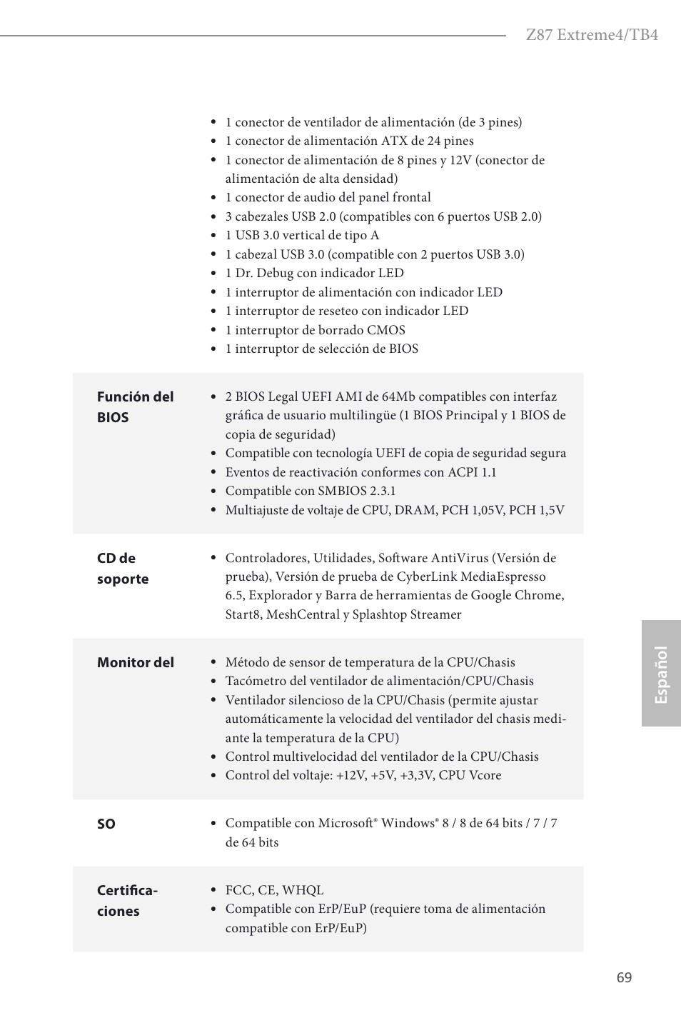 Z87 extreme4/tb4, Español | ASRock Z87 Extreme4__TB4 User Manual | Page 71 / 175
