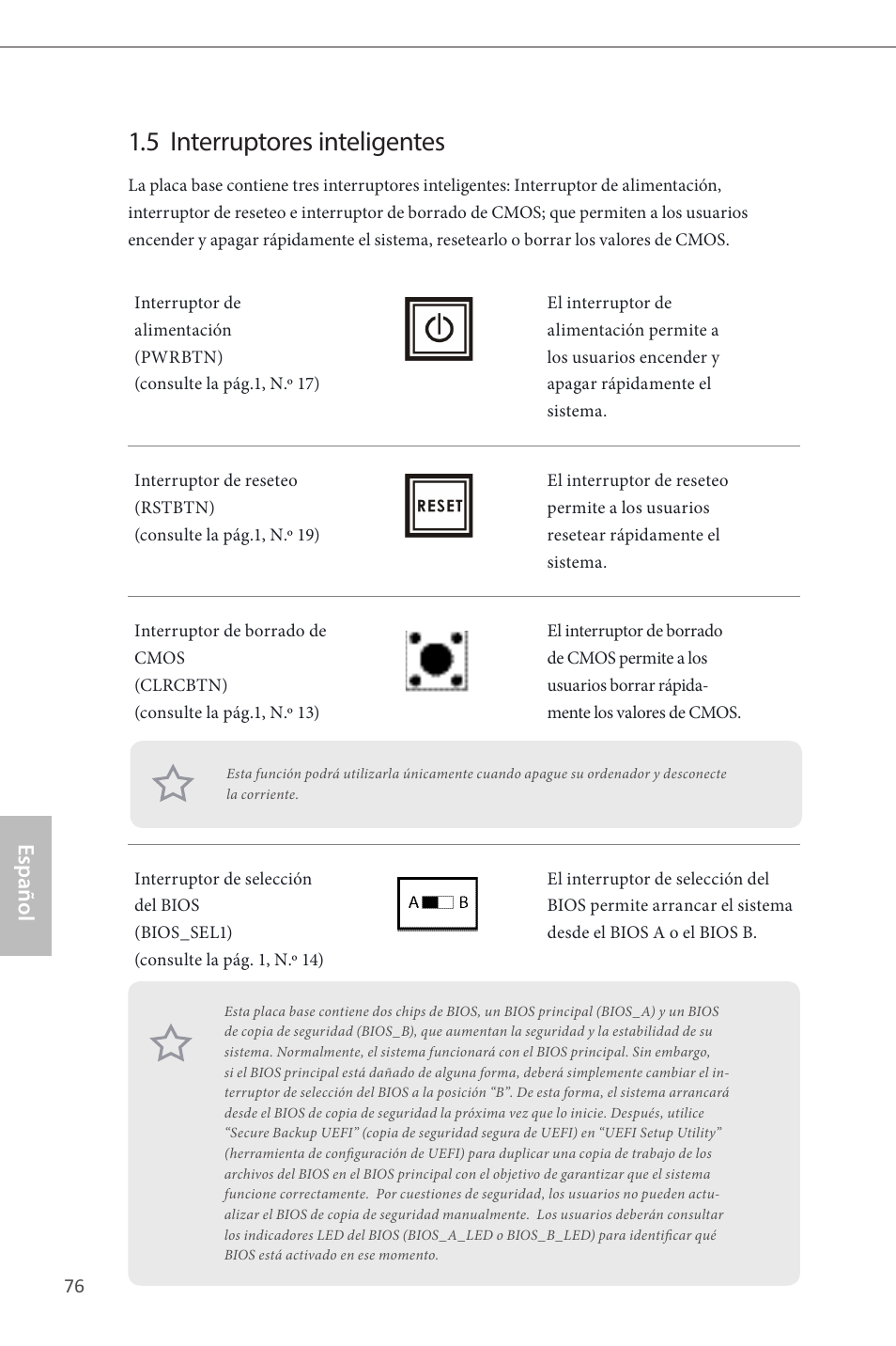 5 interruptores inteligentes, Español | ASRock Z87 Extreme4__TB4 User Manual | Page 78 / 175