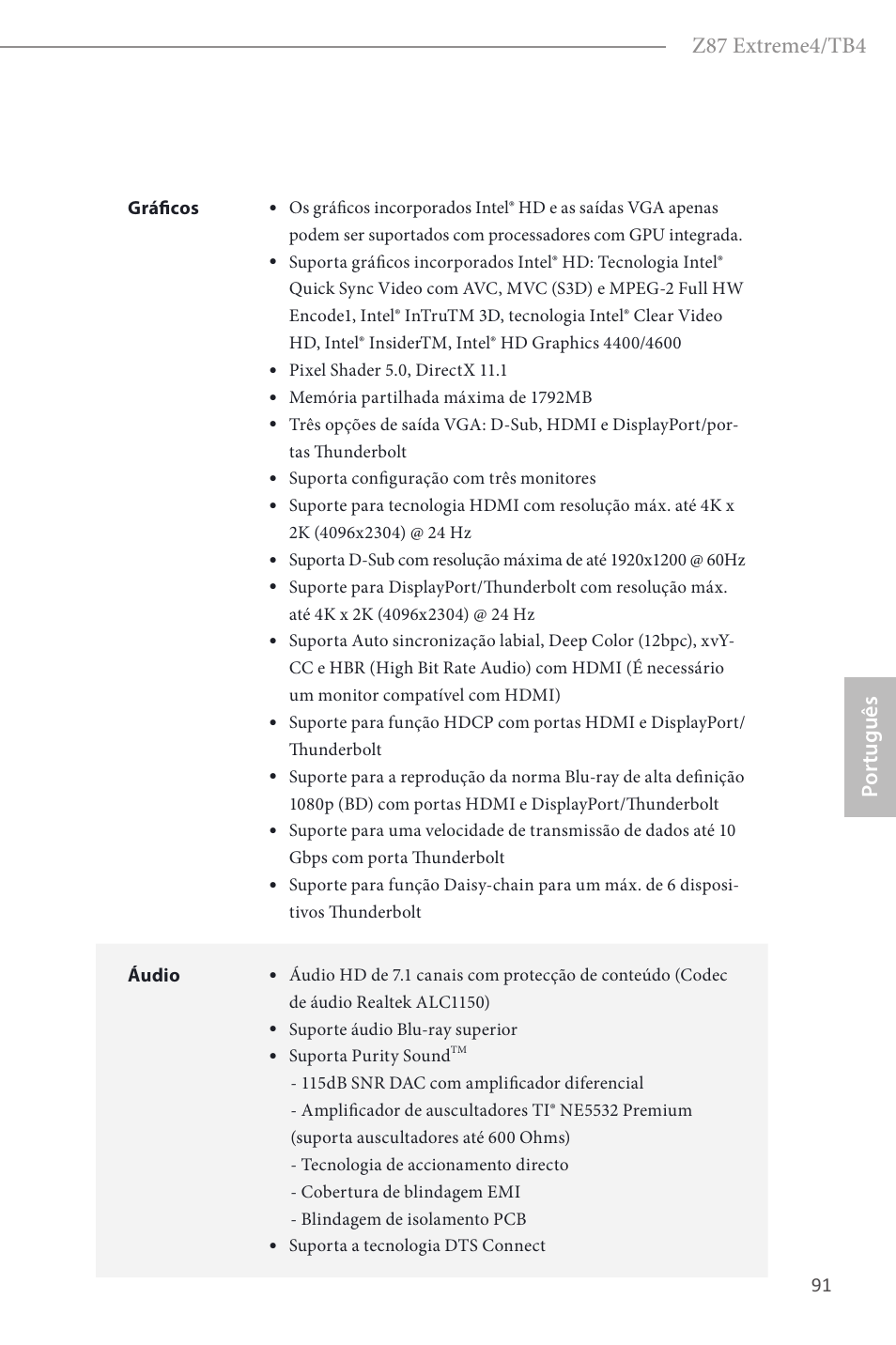 Z87 extreme4/tb4, Por tuguês | ASRock Z87 Extreme4__TB4 User Manual | Page 93 / 175