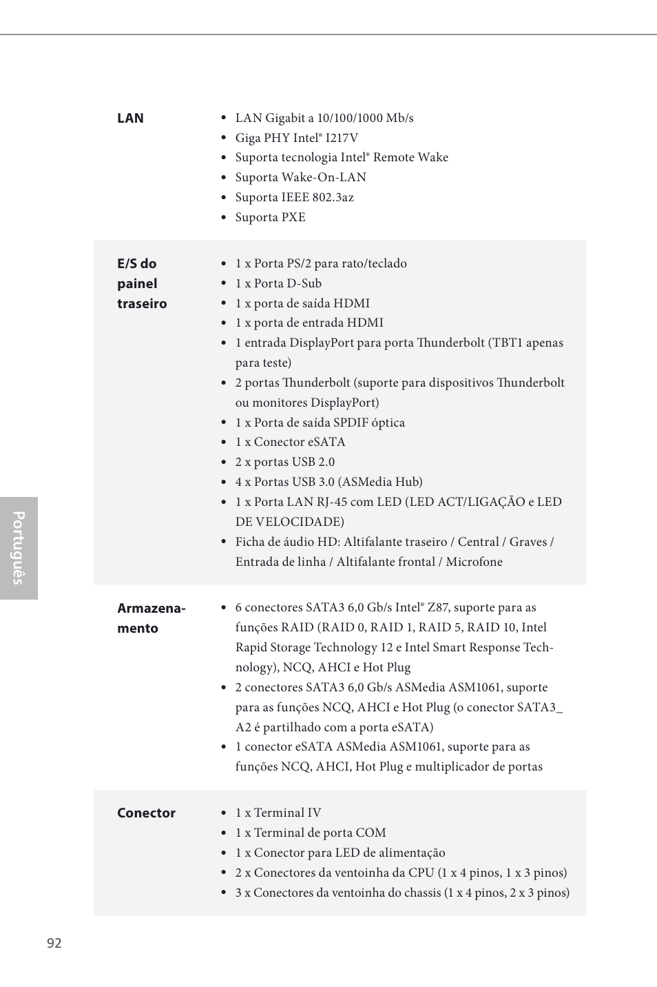 Por tuguês | ASRock Z87 Extreme4__TB4 User Manual | Page 94 / 175