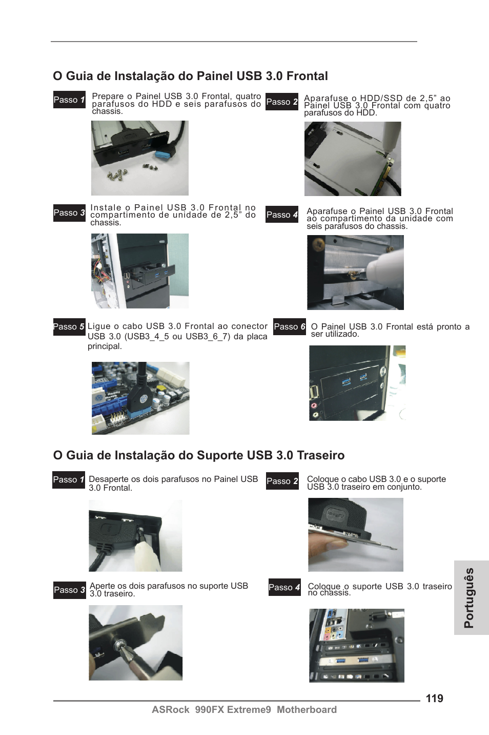 O guia de instalação do suporte usb 3.0 traseiro | ASRock 990FX Extreme9 User Manual | Page 119 / 193