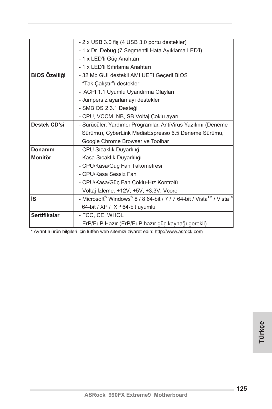 Türkçe | ASRock 990FX Extreme9 User Manual | Page 125 / 193