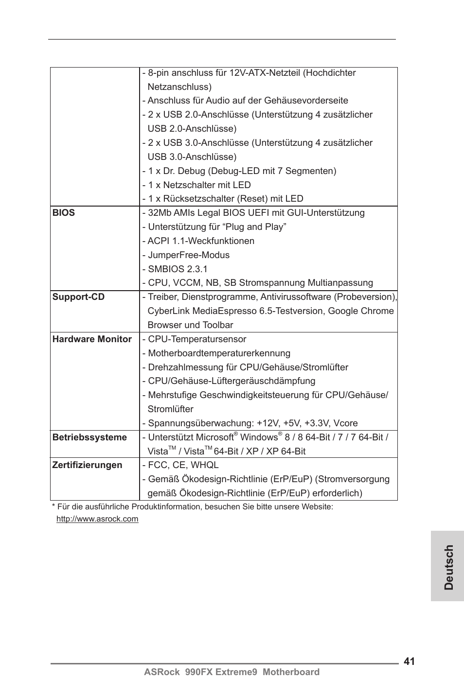 Deutsch | ASRock 990FX Extreme9 User Manual | Page 41 / 193
