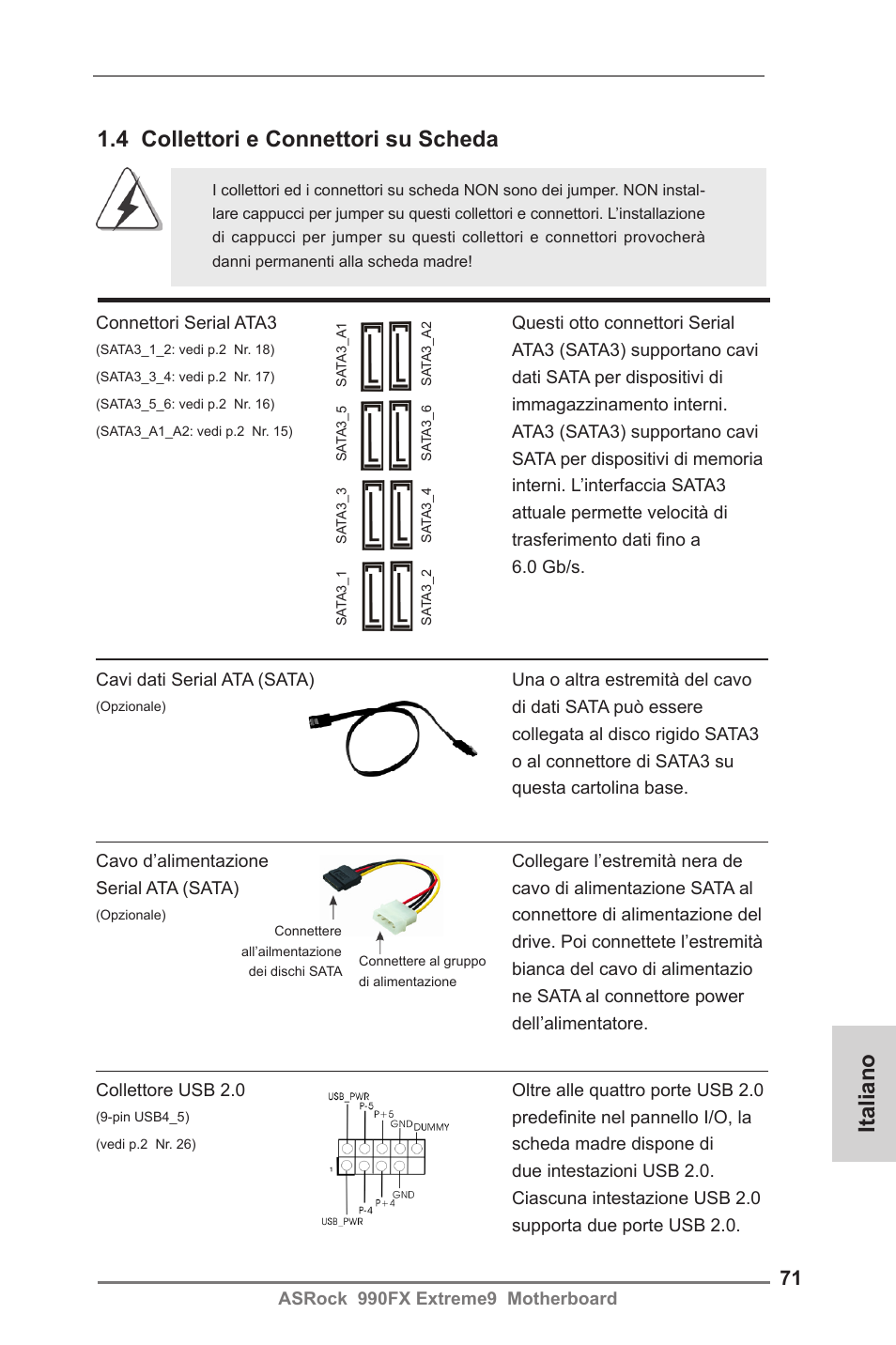 4 collettori e connettori su scheda, Italiano | ASRock 990FX Extreme9 User Manual | Page 71 / 193