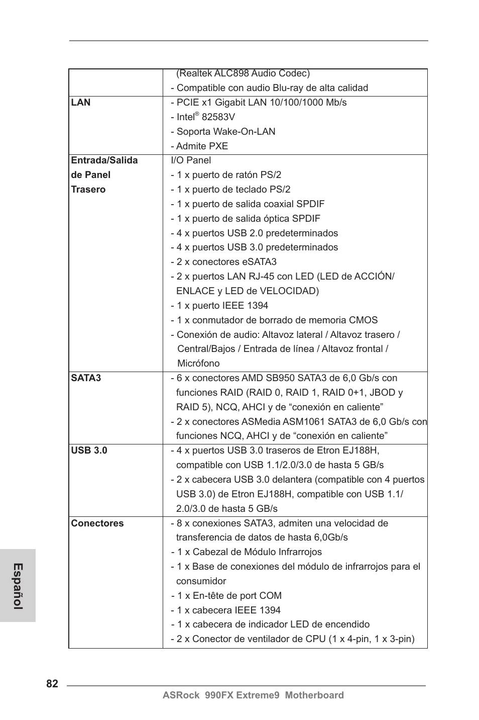 Español | ASRock 990FX Extreme9 User Manual | Page 82 / 193