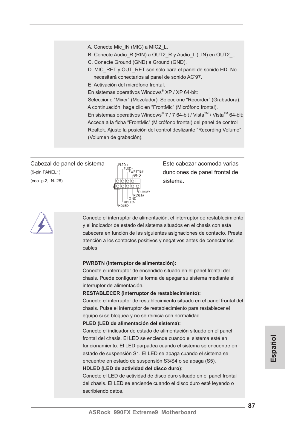 Español | ASRock 990FX Extreme9 User Manual | Page 87 / 193