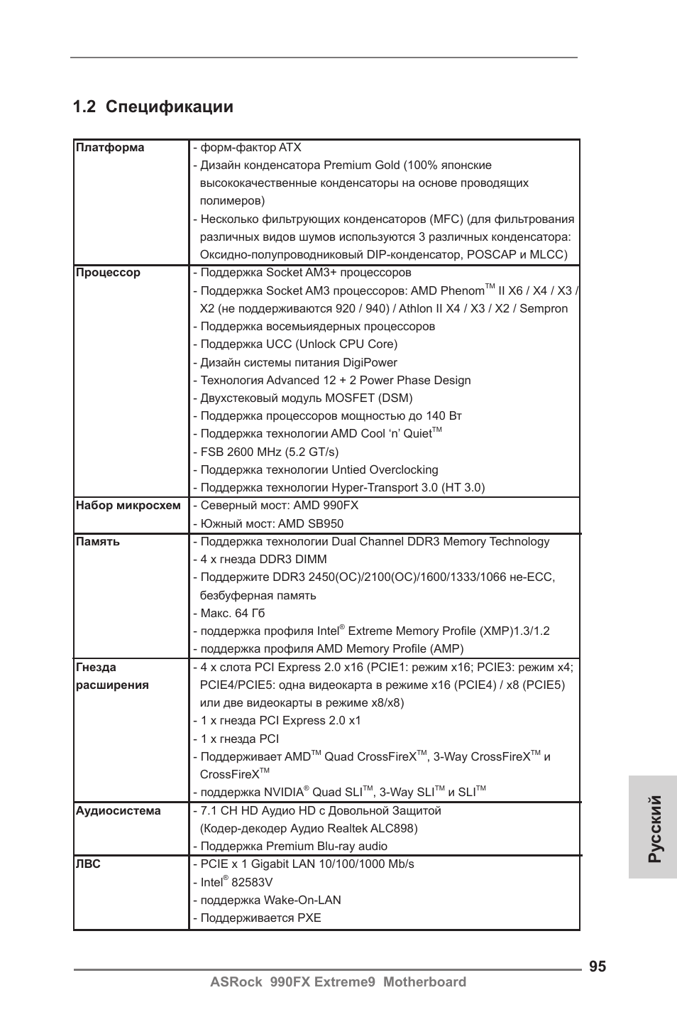 Ру сский 1.2 спецификации | ASRock 990FX Extreme9 User Manual | Page 95 / 193