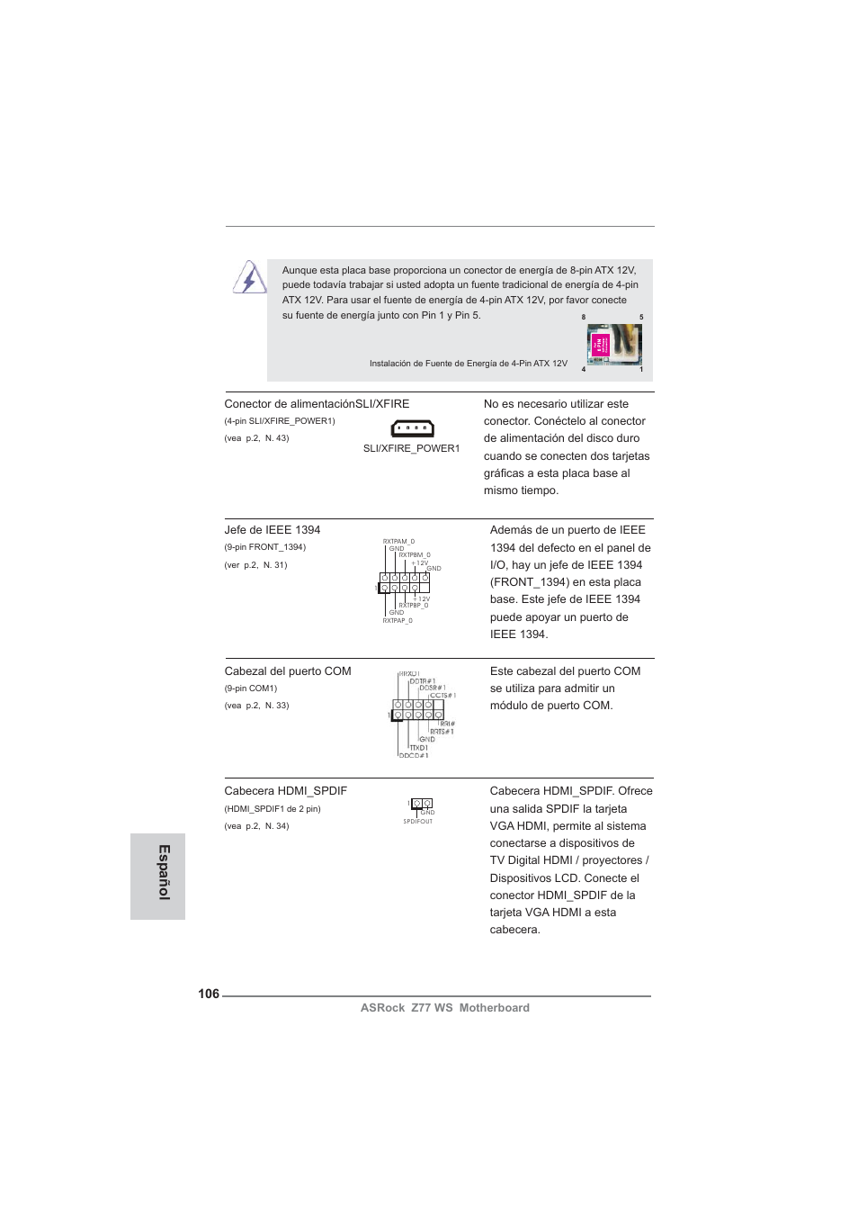Español | ASRock Z77 WS User Manual | Page 106 / 208