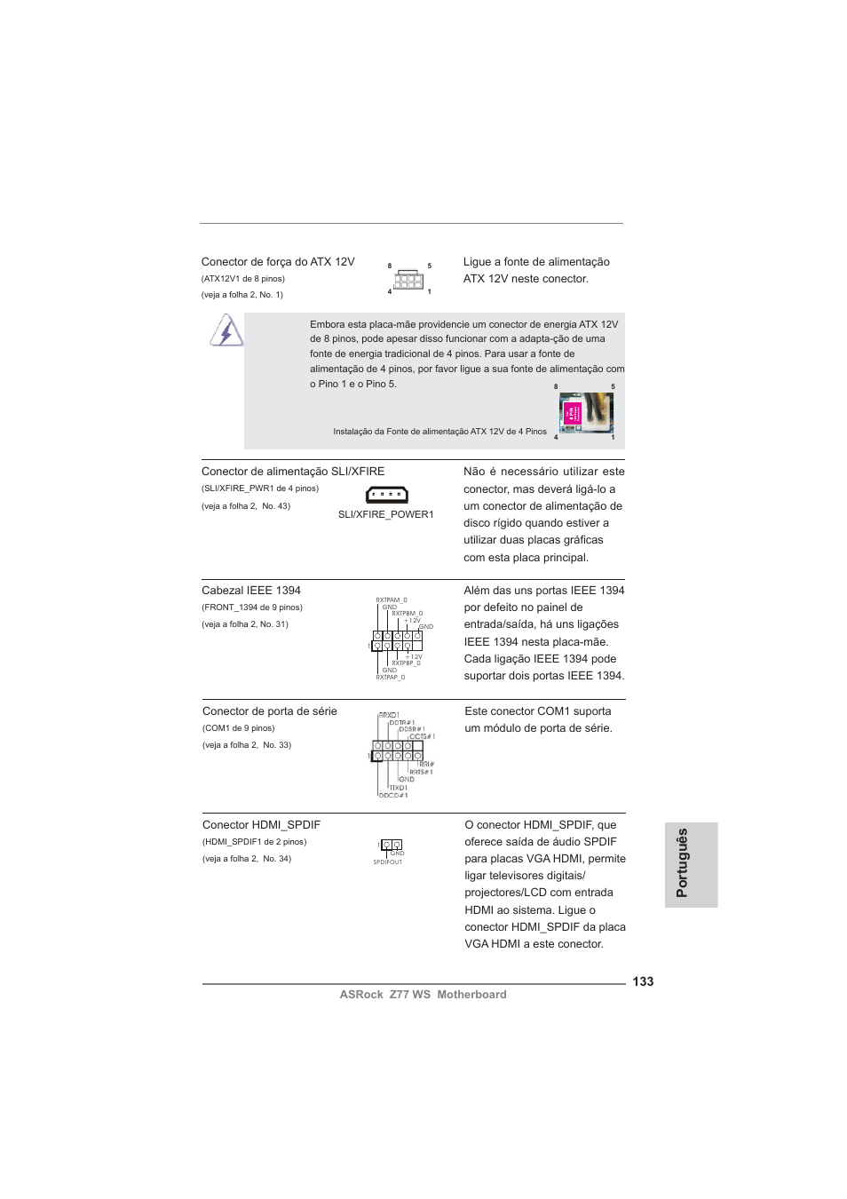 Português | ASRock Z77 WS User Manual | Page 133 / 208