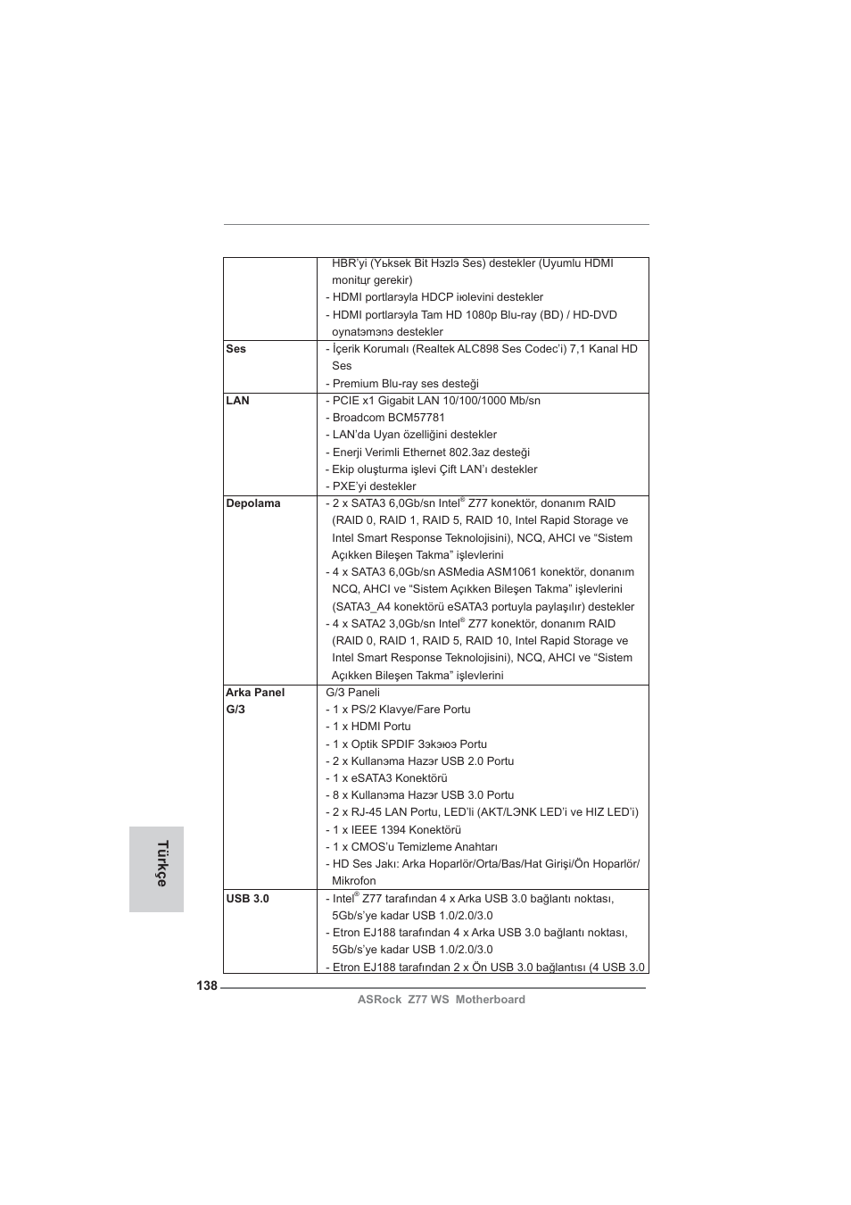 Türkçe | ASRock Z77 WS User Manual | Page 138 / 208