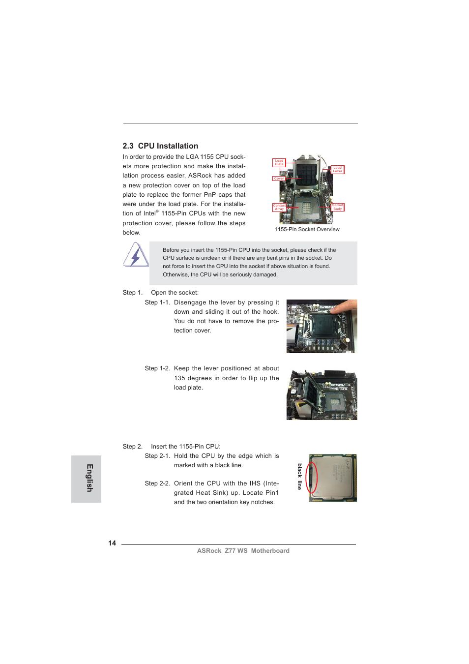 English, 3 cpu installation | ASRock Z77 WS User Manual | Page 14 / 208